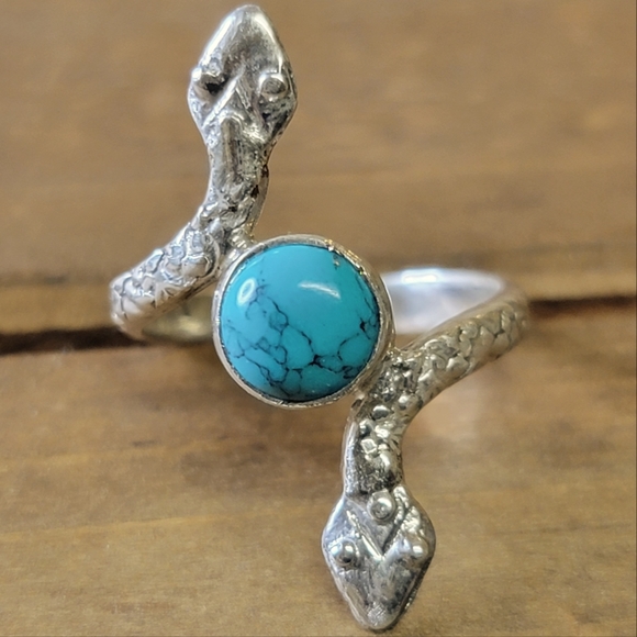 Native Jewelry - Native Turquoise Gemstone Ring Size 7 Sterling Silver Boho Jewelry Womens